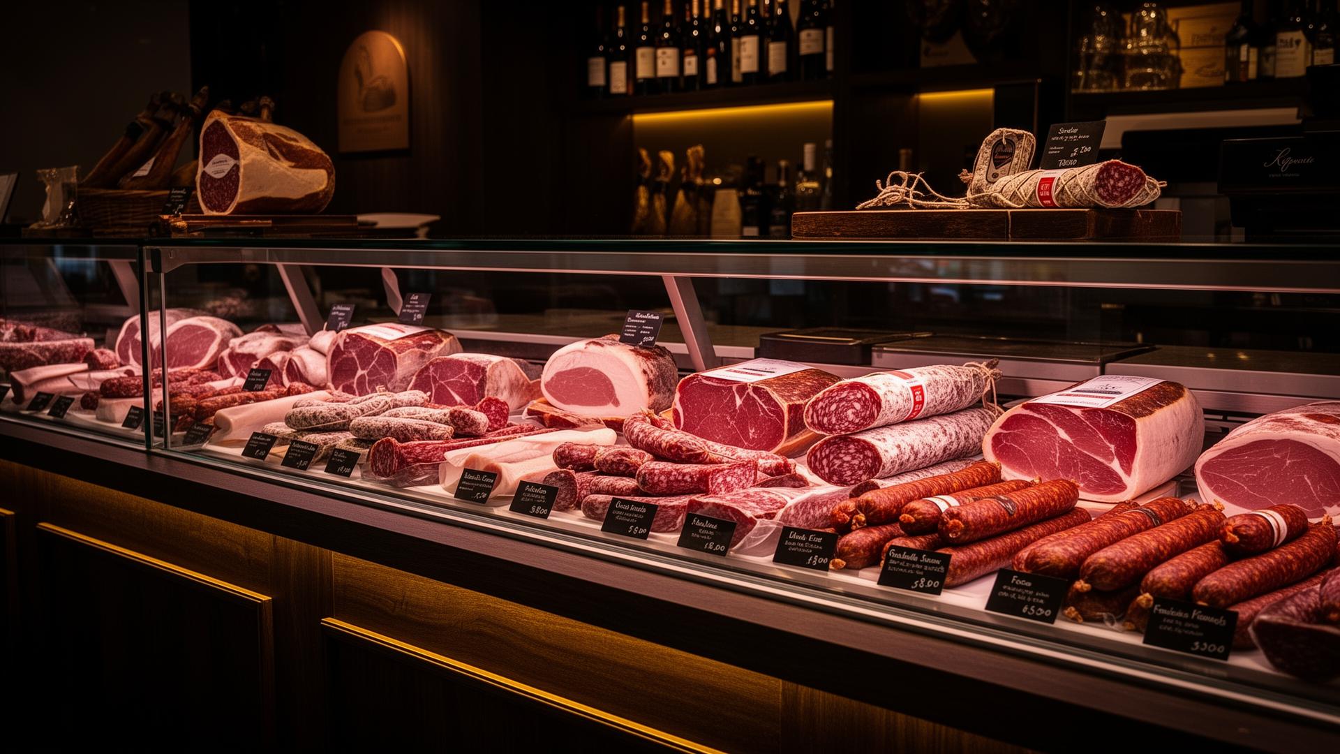 Premium-Aufnahme einer Schweizer Metzgerei-Theke mit Charcuterie