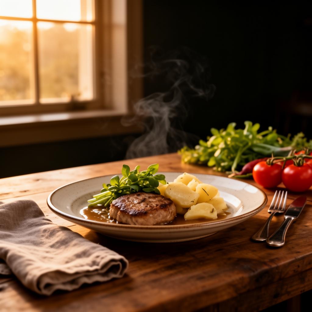 Frisch zubereitete Mahlzeit auf dem Esstisch